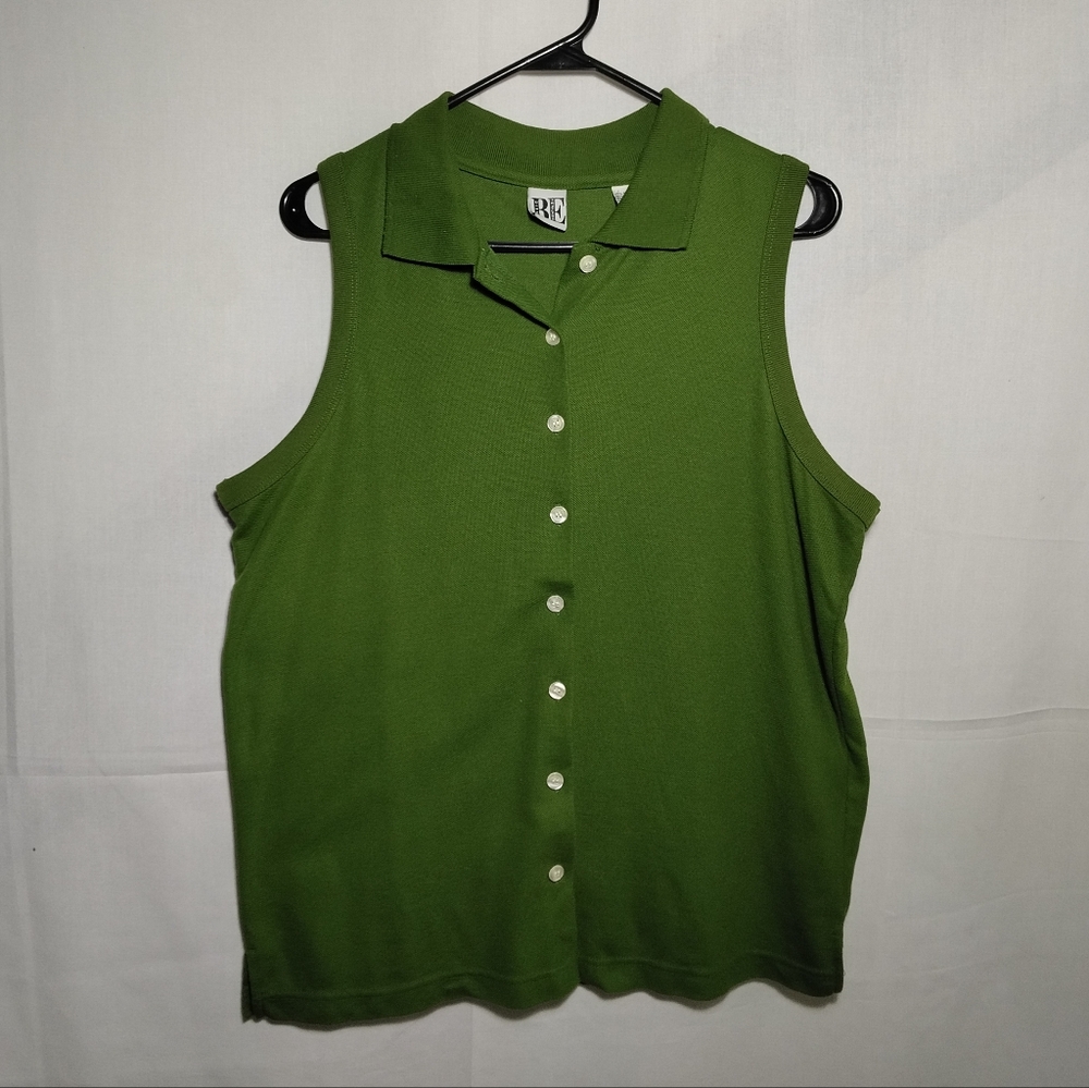 Basic Essentials Green Button Down Sleeveless  Top Vest Size Large